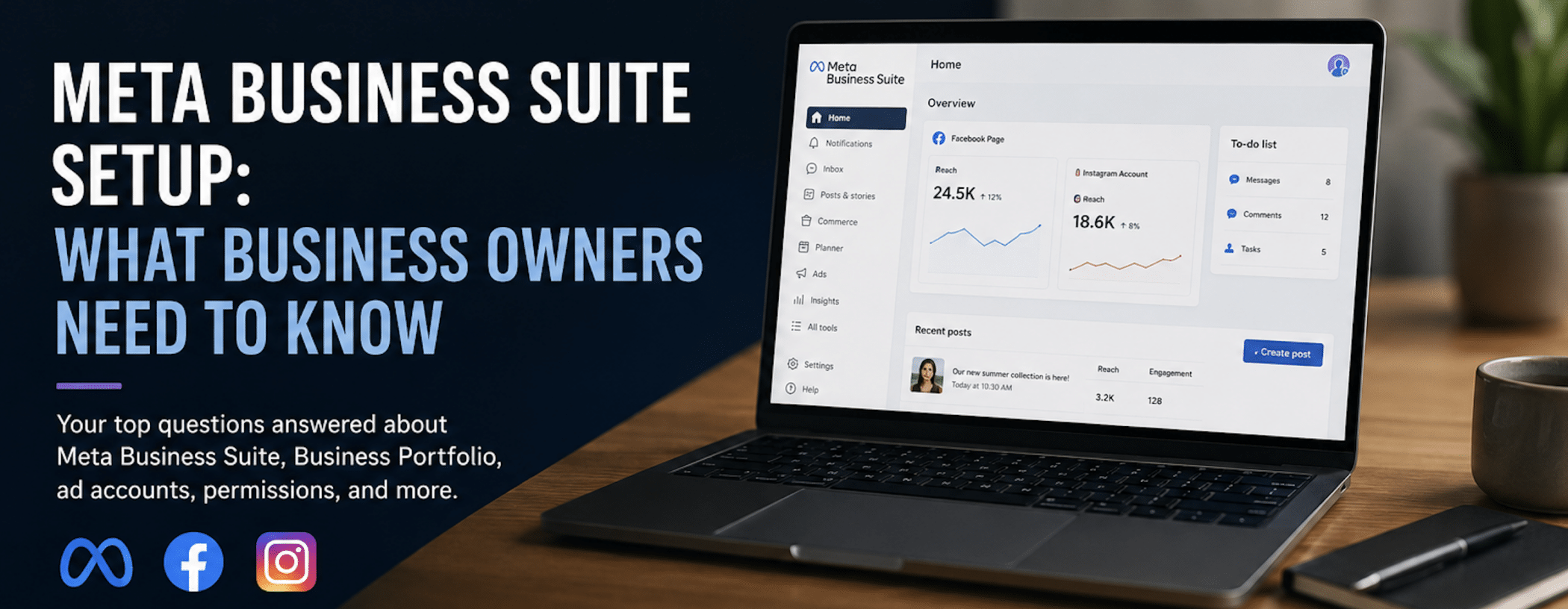 Meta Business Suite audit checklist for business owners reviewing permissions, ad accounts, and Facebook ownership.